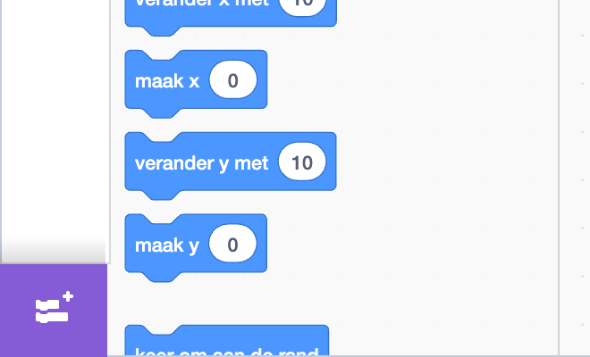 De paarse knop linksonder in Scratch